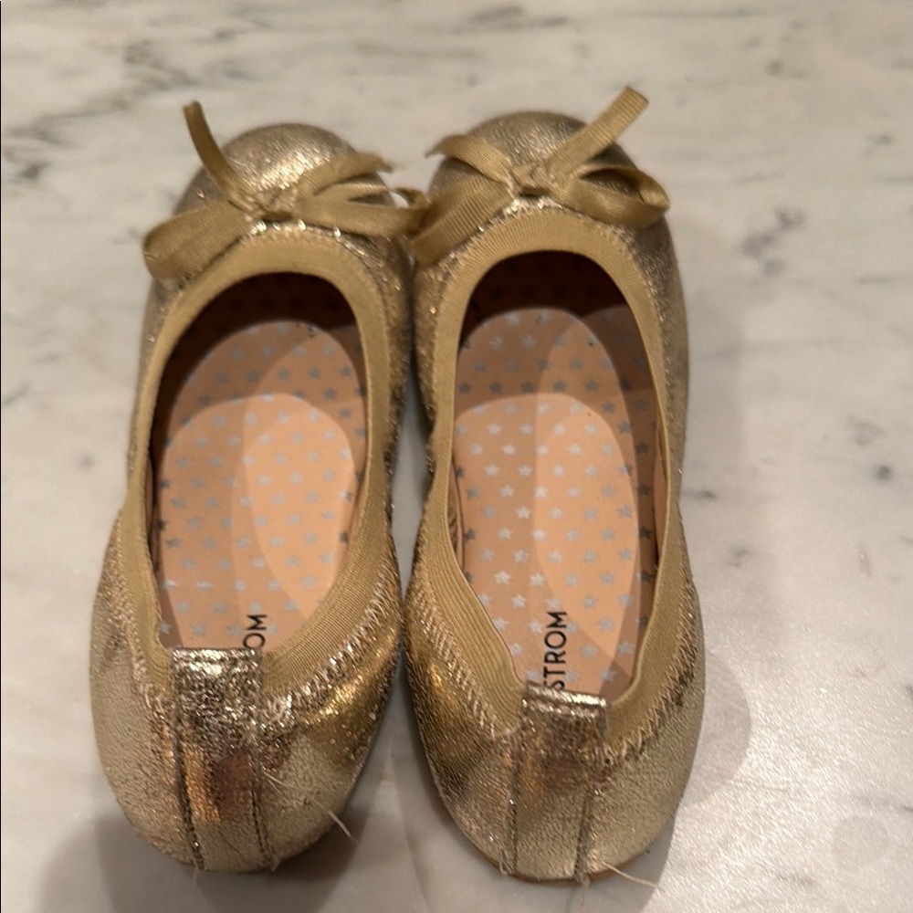 Girls' Gold Glitter Cute Flats with Bow